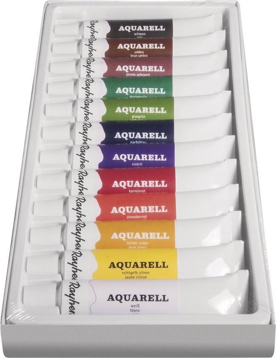 Rayher Hobby Aquarelverf/waterverf schilder setje 12 kleuren tubes 12 ml - Hobby/knutselmateriaal creatief