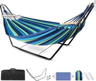 Hamac double en coton sans marque avec support réglable et sacs de transport - Cordes blanches et crochet inclus