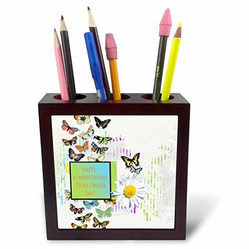 3dRose Pen Holder - Mooie vlinders, met bloemen en professional - 5\" Tile