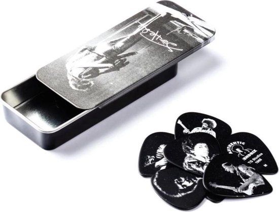 Jim Dunlop Jimi Hendrix Blikje met 6 plectrums, Silver Portrait, Medium