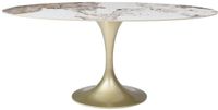 Vente-unique Eettafel voor 8 personen van keramiek en goudkleurig metaal - Wit marmereffect en grijs - ELVA van Maison Céphy