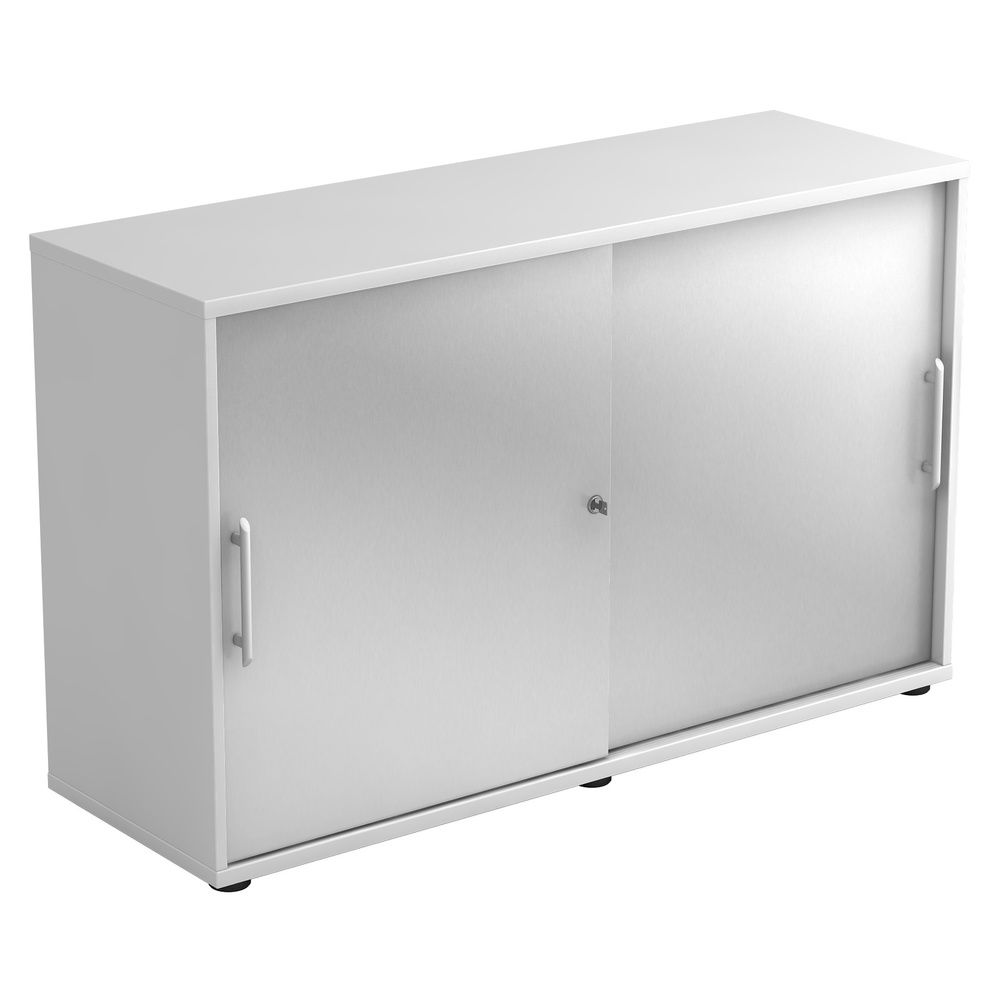 hjh OFFICE PRO Schuifdeurkast - Wit/Zilver - 120 x 40 x 74,8 cm - Beta 1752S