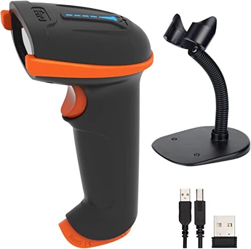 Tera Barcode Scanner 1D 2D QR Wireless Wireless 2,4 GHz + bedraad USB 2.0 bedraad handscanner Barcodelezer met standaard houder 5 Mil resolutie 100 m bereik, D5100