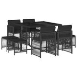vidaXL 9-delige tuinset van polyrattan met kussens, zwart