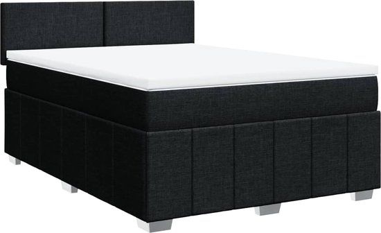 vidaXL Boxspring met matras stof zwart 140x190 cm