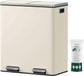 PromoHome® Dubbele afvalbak met pedaal – 2 x 30 liter, crème, metaal, soft-close, totale inhoud 60 liter