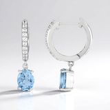 Cavill - Elegante Ovale Zilveren Oorbellen met 1,803 ct Braziliaanse Aquamarijn en 0,421 ct Zirkonia - 925 Sterling Zilver Platina - Lichtblauw 25 mm