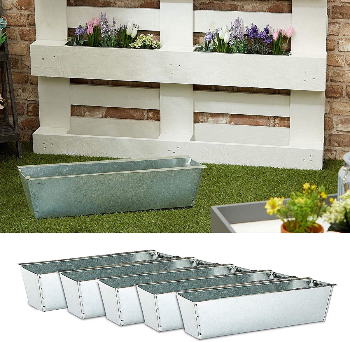 CEPEWA Plantenbakken set van 6 zink voor europallets pallets plantenbak 38x13x9 cm