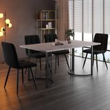 Fortuna Eetgroep (5-delig), Eettafel met 4 stoelen, Moderne keukenmeubelset, Eettafel van 140x80 cm met zwarte metalen poten, MDF tafelblad in grijs, zwarte fluweel stoelen voor de eetkamer