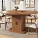 MODENUIT Table à manger - Extensible avec rangement et portes coulissantes - MDF - 110-149,8x110x75 cm - Noyer