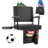 VEVOR Stadionstoel, draagbare bleekstoel met armleuning, rugsteun en dik kussen, bankstoel voor bleekmiddel, inclusief schouderriem, haken, bekerhouder, zwarte voetbalbleekmachines, 1 stuk