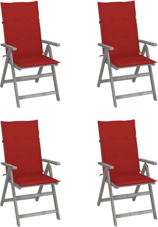 vidaXL Tuinstoelen 4 st verstelbaar met kussens massief acaciahout