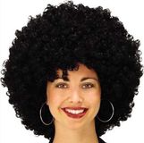 Heble® Stijlvolle Afro Pruik - Perfect voor Feesten, Carnaval en Disco - Met Krullende Zwarte Lokken!