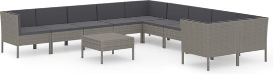 vidaXL 11-delige Loungeset met kussens poly rattan grijs