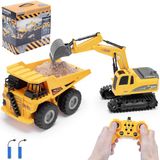 RC Graafmachine en kiepwagen, set van 2 stuks, op afstand bestuurde graafmachine en kiepwagen, schaal 1:24, 11 kanalen, 2,4 GHz, batterijen inbegrepen