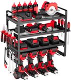 VEVOR Tool Storage Wall Mount, 4-laags opbergrek met 4 boorhouders, gereedschapshouder met schroevendraaierhouder, garagegereedschapsorganizer voor garage, werkbank en werkplaats