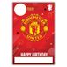 Manchester United Football Club verjaardagskaart met stickers voor het personaliseren van je leeftijd en voornaam, rood