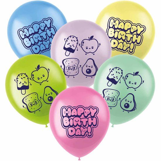 Folat Latex ballonnen kawaii party - Pastel kleuren - 33 cm - 6 stuks