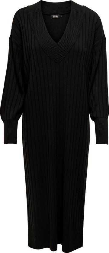 ONLY ONLNEW TESSA L/S MIDI V DRESS KNT NOOS Dames Jurk - Zwart - Maat M