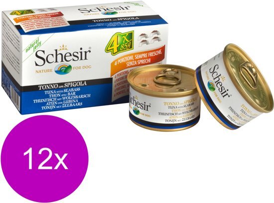 Schesir Hond Blik Multipack Gelei 4x85 g - Hondenvoer - 12 x Tonijn&Baars