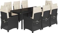 vidaXL 9-delige tuinset van polyrattan met kussens, zwart