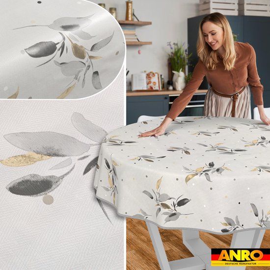 ANRO Tafelkleed Zilverblad Grijs Rond Ø140cm