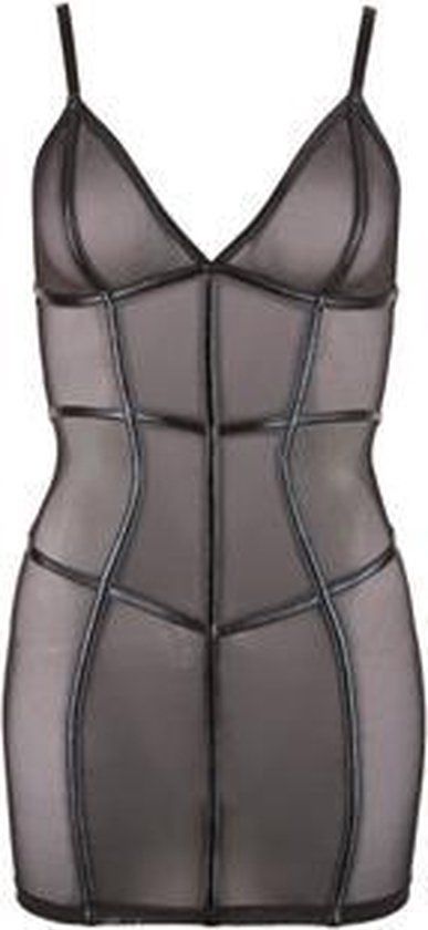 Cottelli Collection Doorzichtig Mini Jurkje Met Wetlook Strepen - Zwart - S - wit