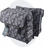 Voltano Dubbele Fietstas Floral Elegance - Zwart Met Witte Bloemen - 38 Liter - 100% Waterdicht Polyester