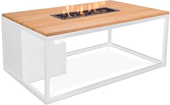 Cosiloft 120 White/Teak Rectangular Fire Table - 120cm