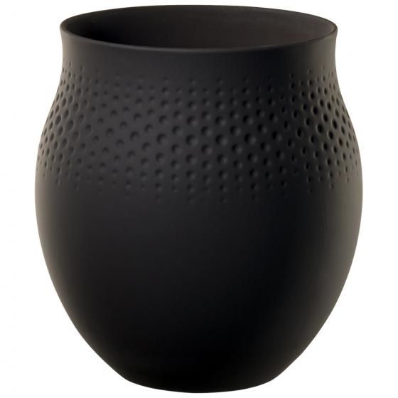 Villeroy & Boch Perle Vase - Black Porcelain - 17.5cm