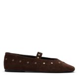 Sacha - Dames - Donkerbruine suède ballerina's met goudkleurige studs - Maat 36