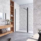 Aica Sanitair Paroi de douche - 50x200cm Noir + 40x200cm Profilé d'angle + Barre de stabilisation - 8mm Verre de sécurité