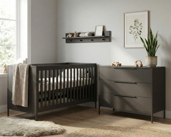 Born Lucky Lissabon Meegroei Babykamer 2 Delig Compleet – Baby bed 70x140 cm & Commode – Chocolate