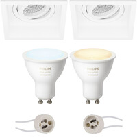 BES LED Pragmi Domy Pro - Inbouw Vierkant - Mat Wit - Verdiept - Kantelbaar - 105mm - Philips Hue - LED Spot Set GU10 - White Ambiance - Bluetooth