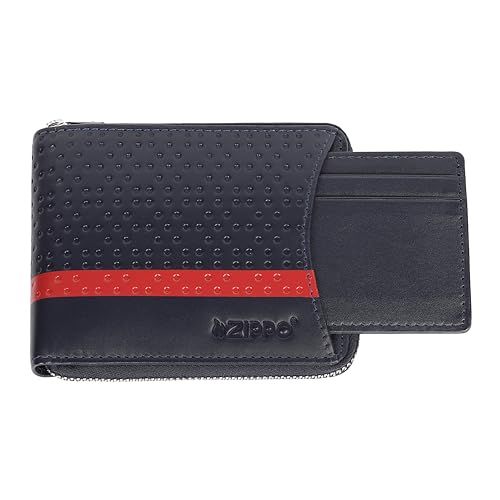 Zippo Portemonnee, leer, marineblauw, portemonnee voor dames en heren, portemonnee met RFID-bescherming, sportief design met rood accent, ideaal voor kaarten en bankbiljetten