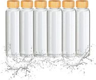 Relaxdays Glazen Waterfles - Set van 6 - 500 ml - Bamboe Deksel - Met Hoes