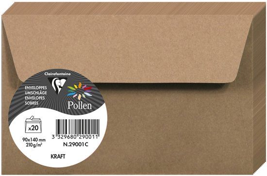 Clairefontaine Pollen Kraft Envelop 90 x 140 mm 135 g/m2 (20 stuks)