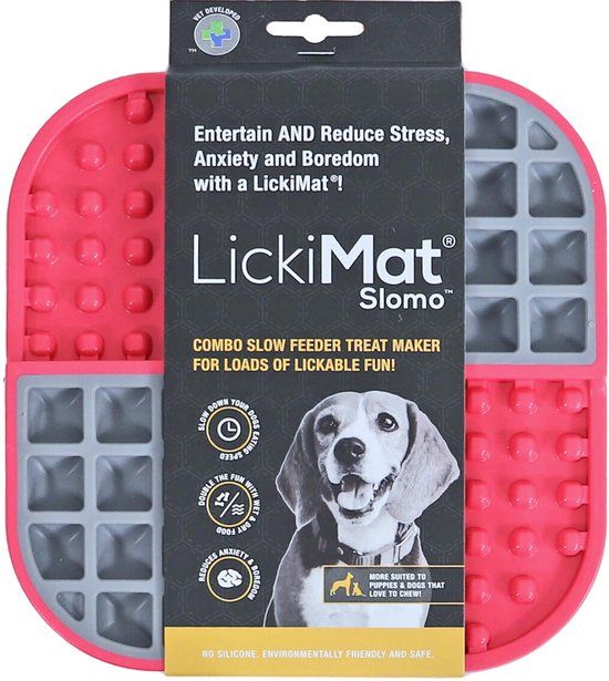 Boon LickiMat Slomo - Hondenbak - Likmat / Anti-schrok / Slowfeeder voor Hond - Roze - 20 cm