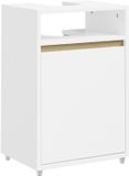 SoBuy Meuble sous lavabo - Meuble de salle de bain avec 1 porte et 1 étagère - Blanc laqué avec décor bois - 60x36x40 cm | BZR222-W