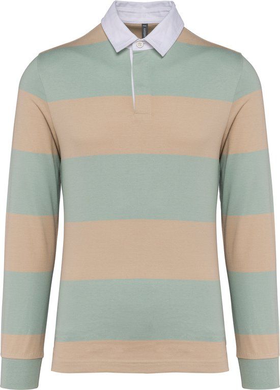 Kariban Gestreepte uniseks polo lange mouwen K285 - Sage / Light Sand Stripes - XS
