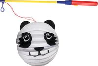 Merkloos Bol lampion panda - wit - H20 cm - papier - met lampionstokje - 40 cm