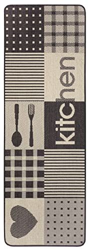 Hanse Home Design keukenloper Patchwork Kitchen (67x180 cm, anti-slip rug, plat geweven, wasbaar op 30 °C, 100% polypropyleen, duurzaam en gemakkelijk te onderhouden) taupe bruin crème