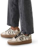 Manfield Femme Baskets en cuir beige avec détails dorés - Taille 37