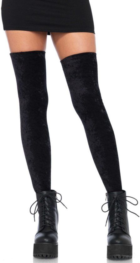 Leg Avenue Crushed Velvet fluwelen hoge kousen zwart One size