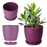 Merkloos KADAX Bloempot, plantenpot met onderzetter, ronde kunststof bloempot voor cactussen, varens, matte bloempot voor balkon, woning en terras, 14 cm, pruimkleur
