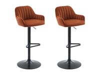Vente-unique Set van 2 barkrukken van fluweel en zwart metaal - Verstelbare hoogte - Terracotta - ELEANA