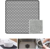 Unyqoos® tapis d'évier en silicone, 34,5 x 34,5 cm, pliable, antidérapant, résistant à la chaleur jusqu'à environ 230 °C, brosse de nettoyage incluse pour fruits et légumes, protège votre évier