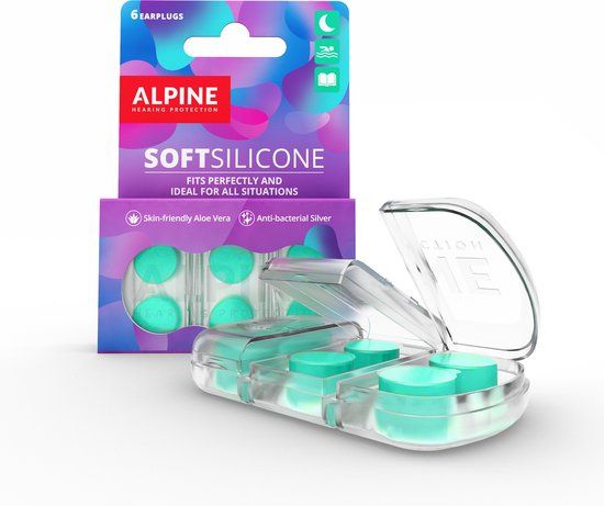 6x Alpine SoftSilicone - Kneedbare Silicone slaap oordopjes - Hoge demping 28dB - Groen