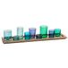 Creative Co-Op Houten dienblad met 9 blauwe en groene glazen votiefhouders
