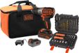 BLACK+DECKER 18 V borstelloze klopboormachine met 1 x 4,0 Ah accu en 1 x 2,5 Ah accu, 50 x accessoires, 1 A snellader en softtas, BL188ME2SA-QW